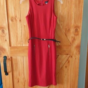 VENUS Red Midi Dress with Black Belt